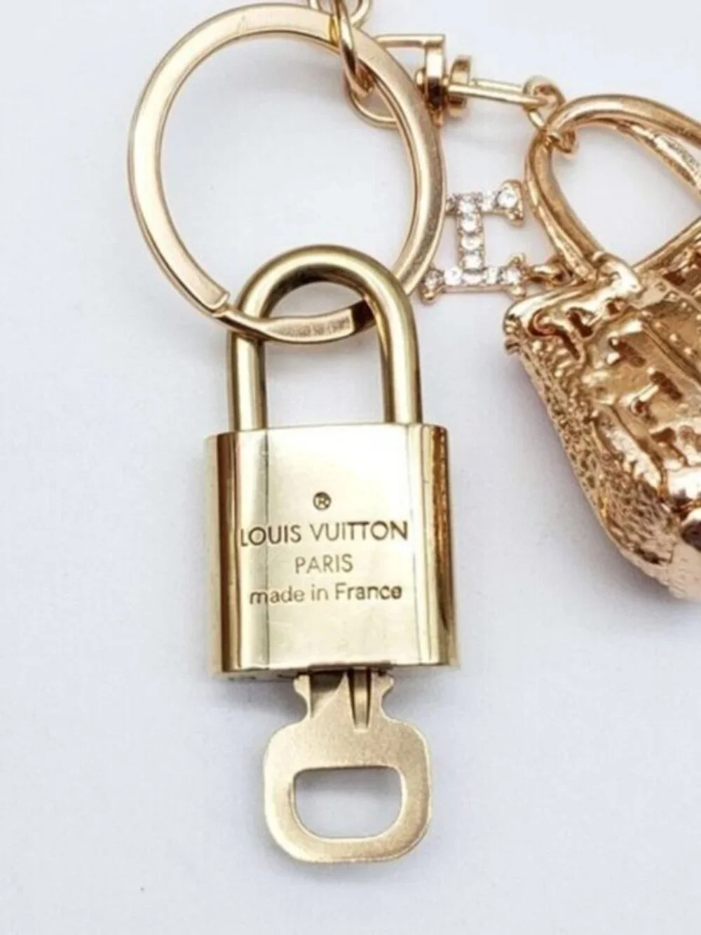Authentic Louis Vuitton Padlock & Key Gold ✨ Unbranded Bag Charm Keychain